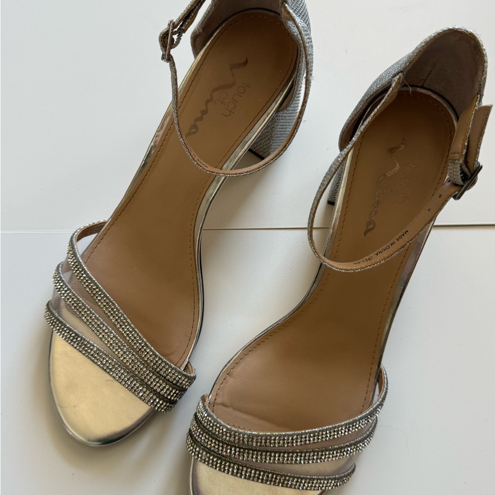 Nina Silver Metallic Strappy Ankle Strap Sandals